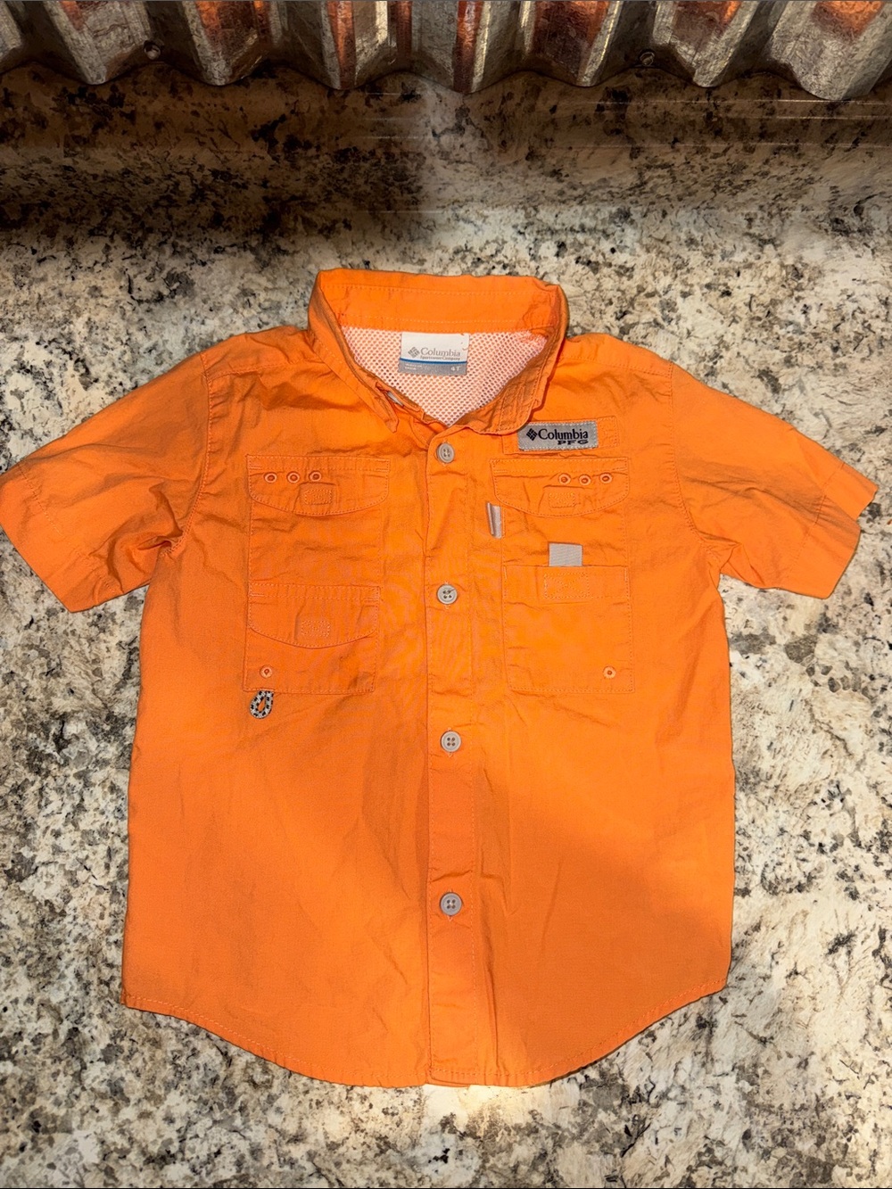 Columbia Bright Orange Short-Sleeve Button-Front Kids Shirt